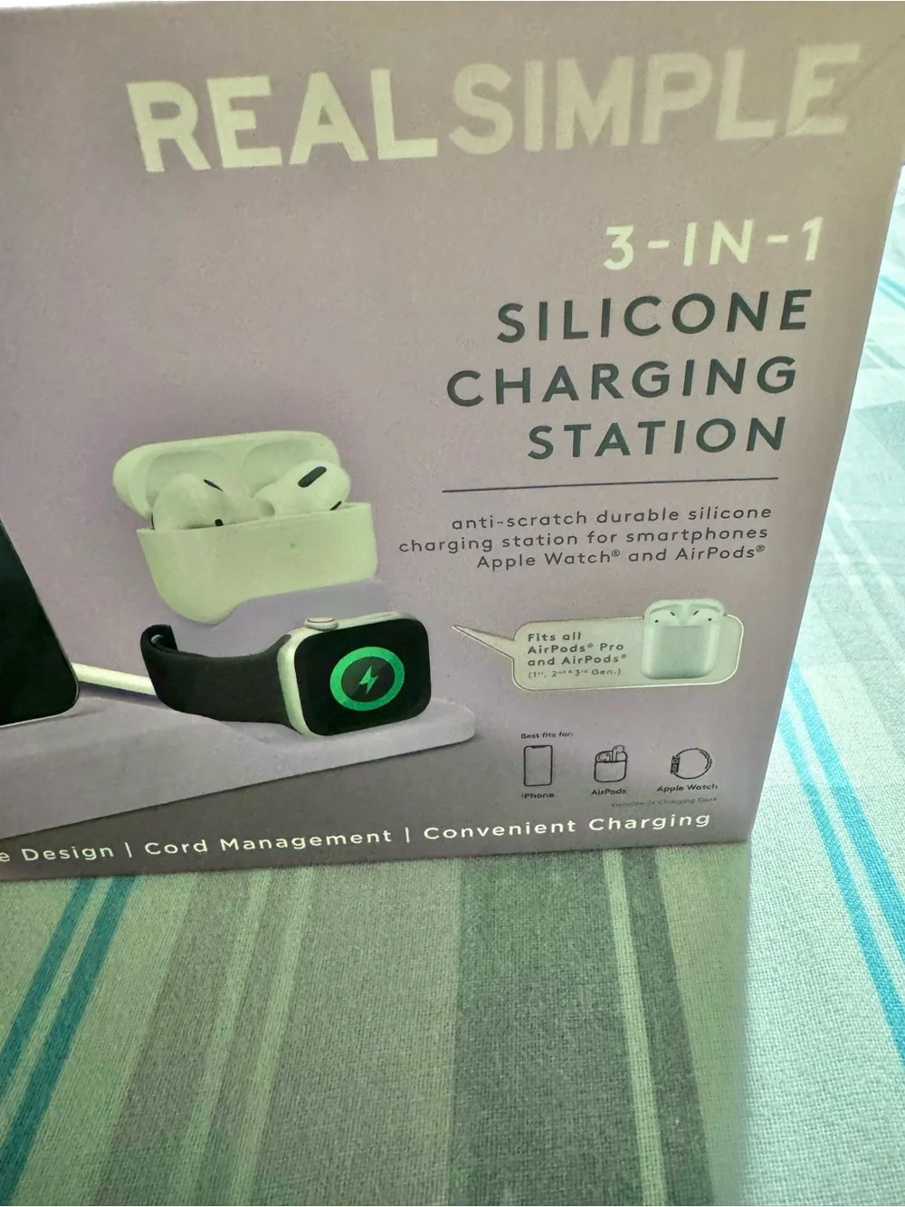 RealSimple Gray Silicone 3-in-1 Charging Station for Phone, Watch & Earbuds